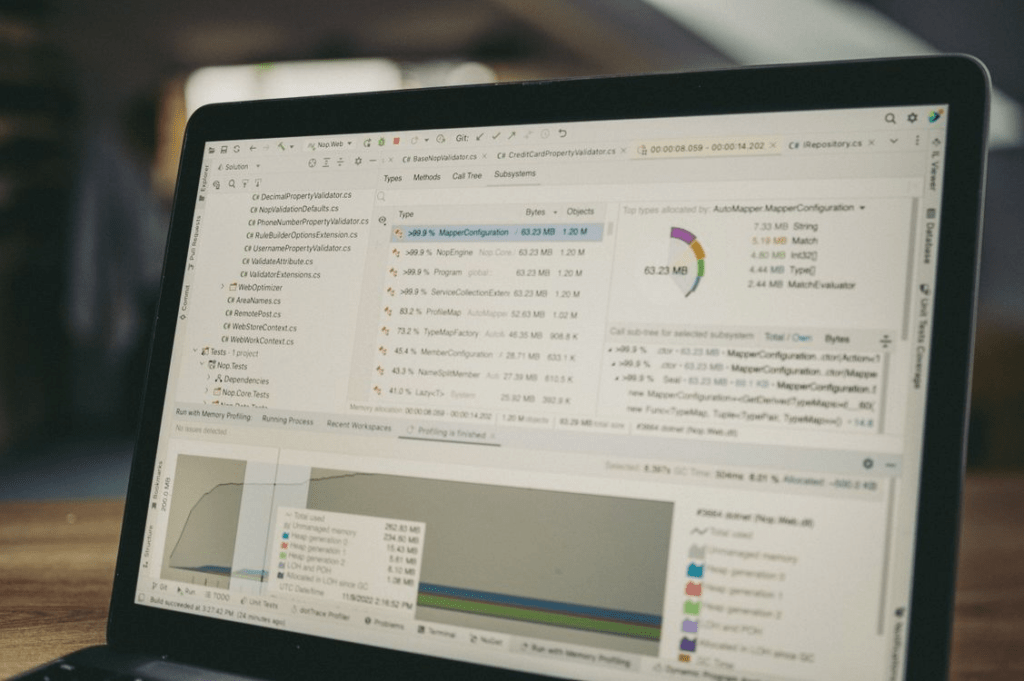 Reviewing software options and installation settings on a laptop.